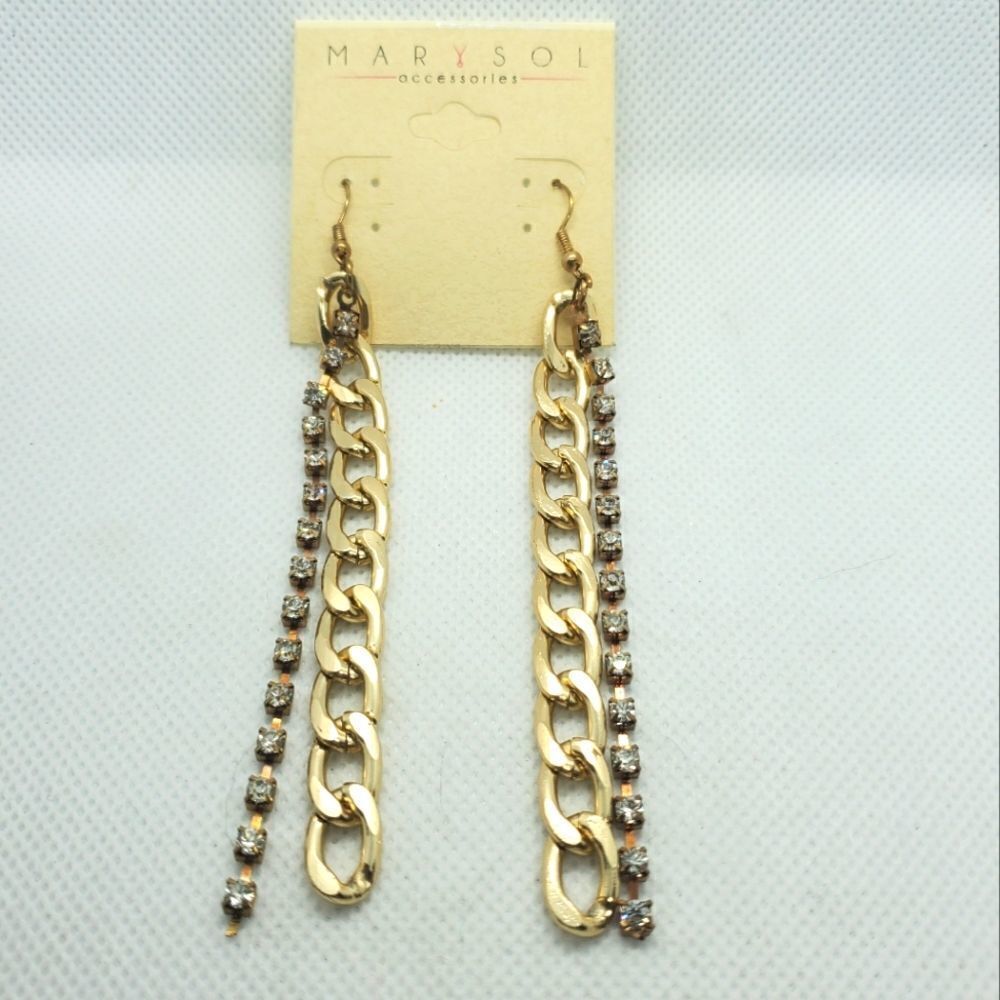 Long Gold Chain & Crystal Drop Earrings
